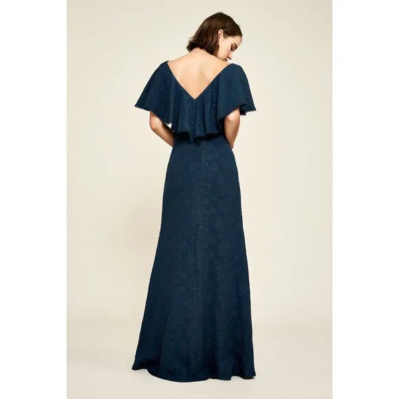 Tadashi Shoji Gown Dress 8 Size Kayla Ruffle Neckline Jacquard Textured … - Picture 2 of 10